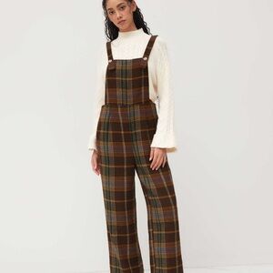 Cider TWEED PLAID BUTTON UP WIDE LEG JUMPSUIT